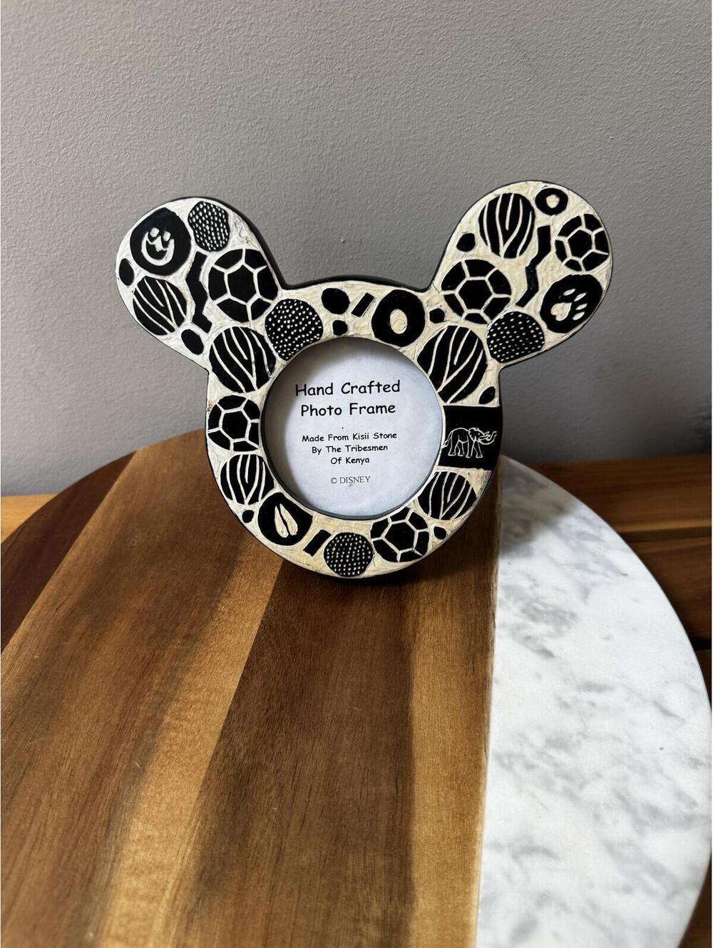 Disney Kisii Soapstone Mickey Mouse Photo Frame Hand Carved Kenya Animal Print